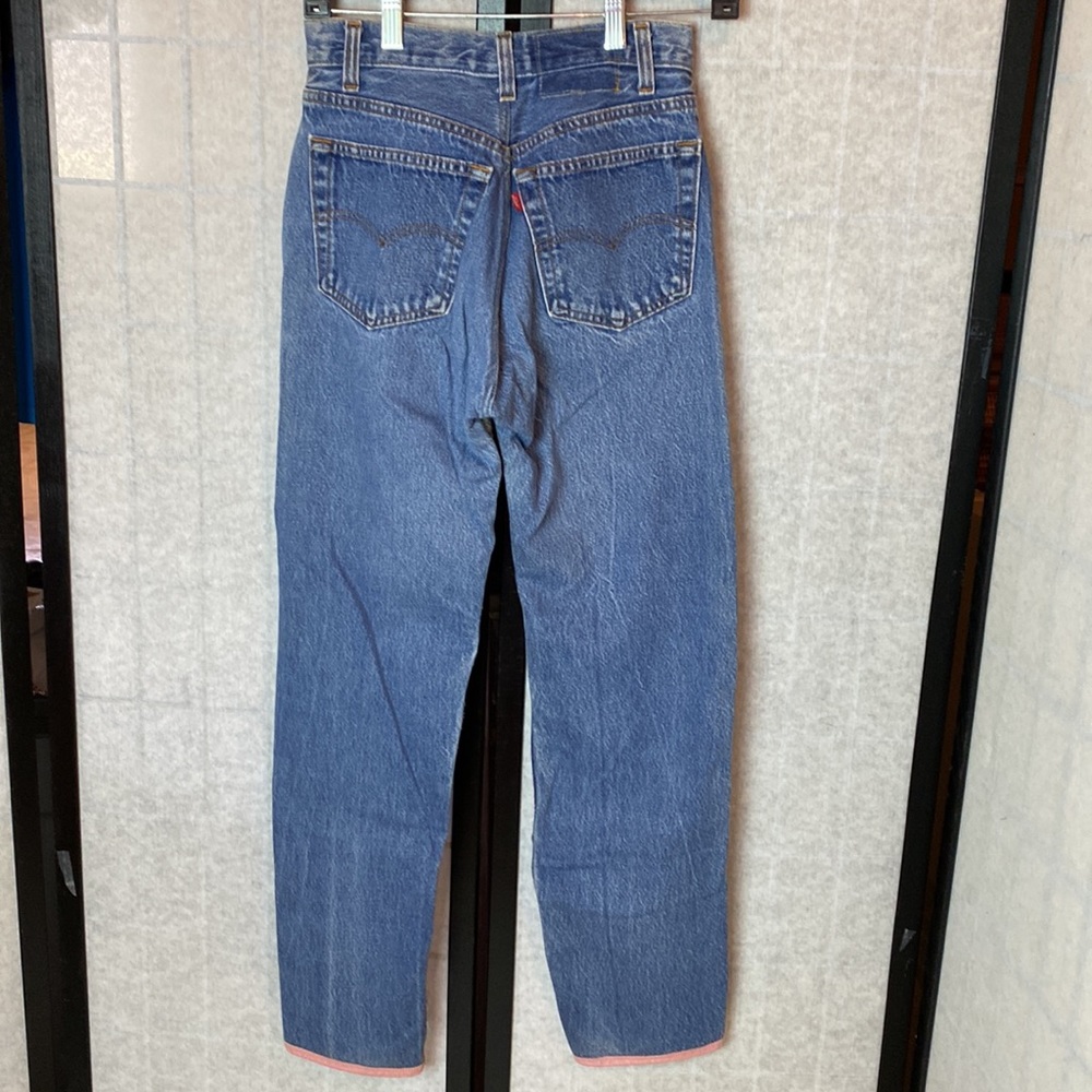 ⭐️HP⭐️ LEVI’S VINTAGE CUSTOM LEATHER PATCHWORK Hi Waist Button-Fly Jeans 24W 29L - Picture 14 of 16